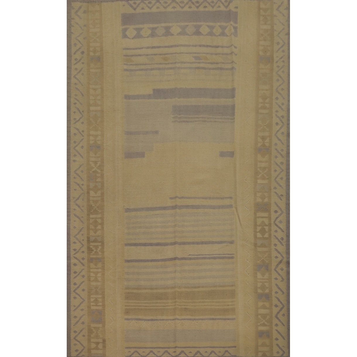 Hand Woven Oriental 100% Wool Carpet Southwestern Tribal Beige & Ivories Kilim Area Rug - 9' 6'' X 6' 8''