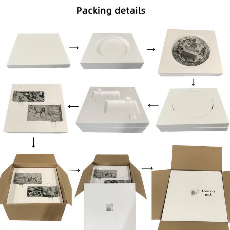 Roomfitters Round Marble Coffee Table, Natural Stone Side Table for Living Room, Solid Marble Accent Table