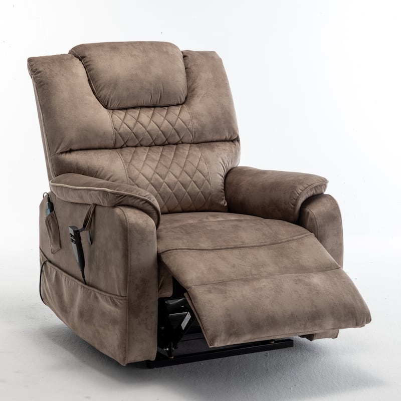 Beige Oversized Electric Recliner with OKIN Motor and 180° Lay Flat