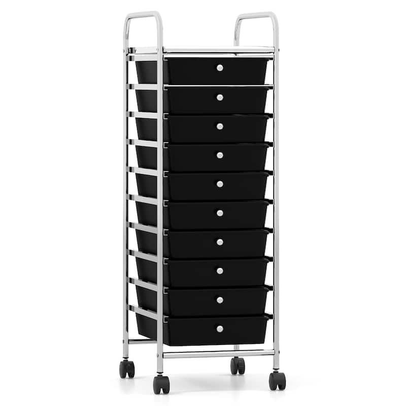 10 Drawer Rolling Storage Cart Metal Frame Utility Organizer with Wheels for Office Home or Classroom - Black