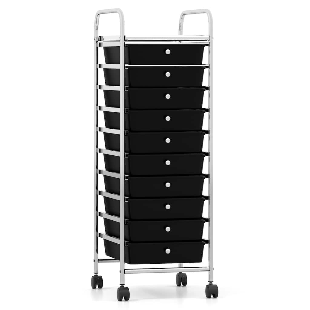 10 Drawer Rolling Storage Cart Metal Frame Utility Organizer with Wheels for Office Home or Classroom