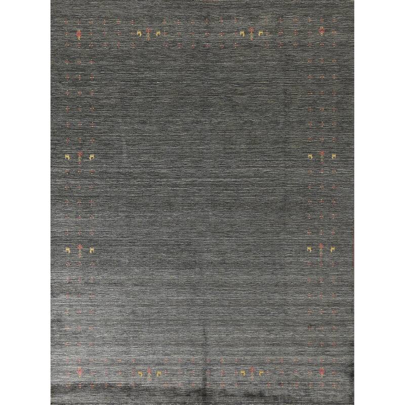 Gabbeh Area Rug Hand-Knotted Grey Wool Carpet - 7'11"x 9'10"