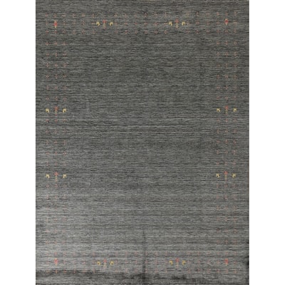 Gabbeh Area Rug Hand-Knotted Grey Wool Carpet - 7'11"x 9'10"