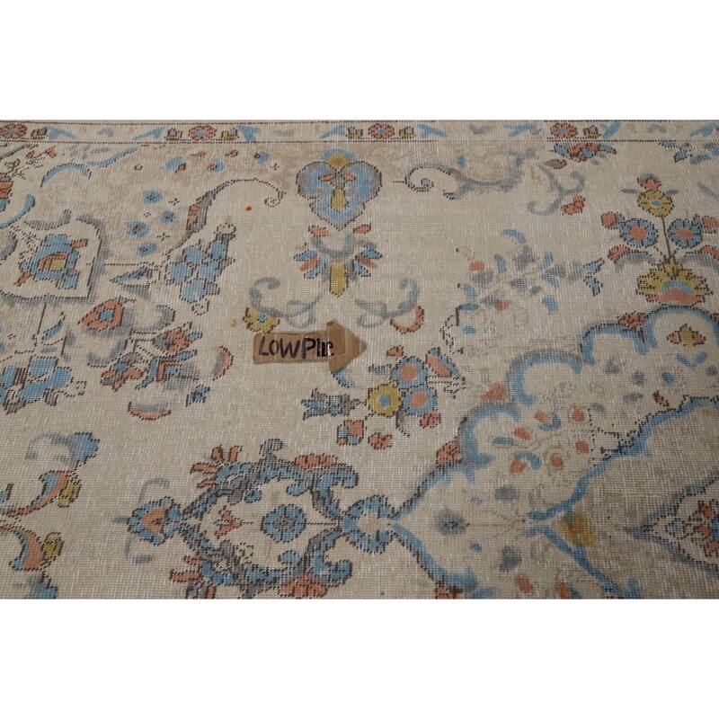 Tabriz Persian Area Rug Beige Floral Handmade Wool Carpet - 7'10"x 11'1"