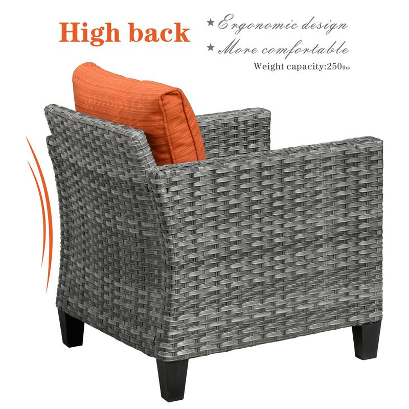 OVIOS 5-piece Patio Loveseat Wicker Set with 30" Fire Pit