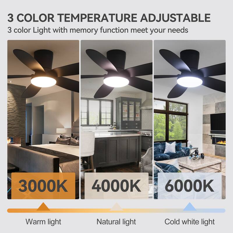 42-inch ABS 5-Blade Flush Mount Ceiling Fan with Dimmable LED Light and Remote