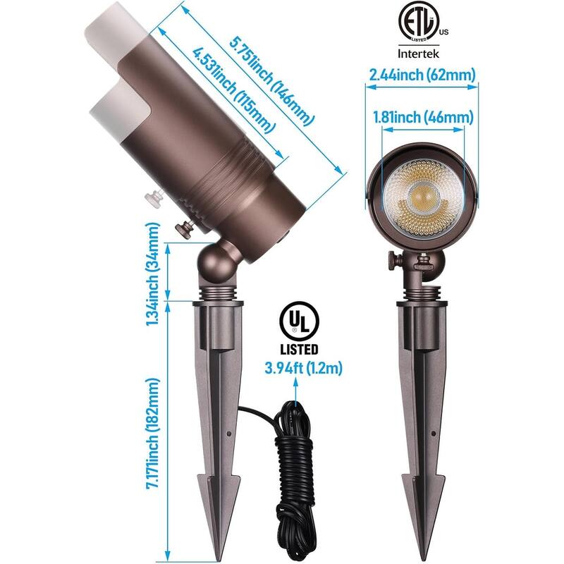 5CCT 7W LED Outdoor Landscape Spotlight, Adjustable Beam Angle, Aluminum, IP65 Waterproof - 8pack