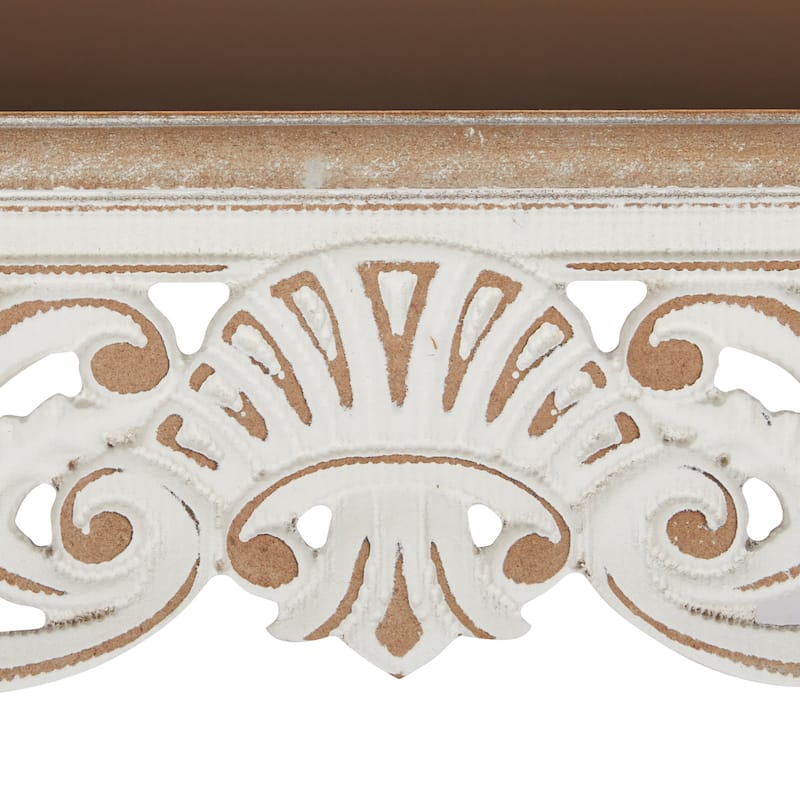 Wooden Scroll Carved 3 Shelves Wall Shelf - Set of 3 Cream - Roche River Decor - 7"W x 28"L x 6"H