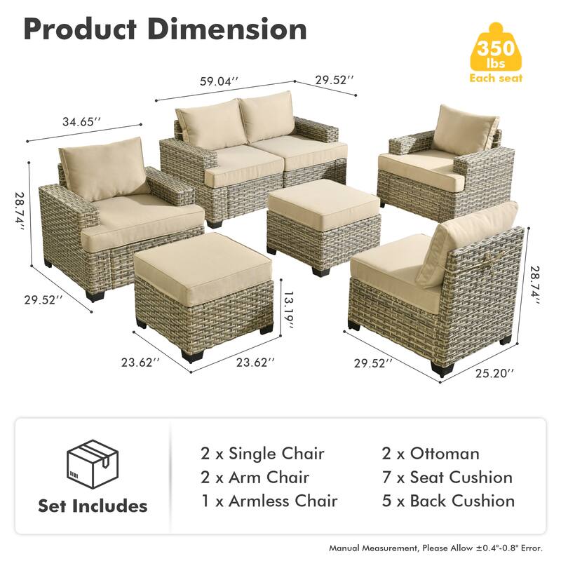 HOOOWOOO 7-piece Patio Furniture Conversation Set with Cushion