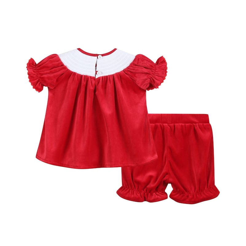 Lil Cactus Red Velvet Christmas Smocked Dress and Bloomers Set