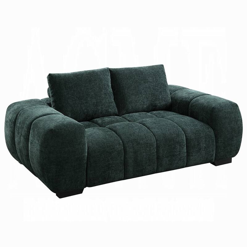 Errand Loveseat, Dark Green Chenille, Foam Cushions, Pine Wood 74 Inch