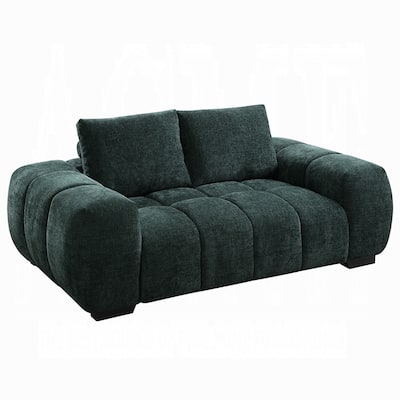 Errand Loveseat, Dark Green Chenille, Foam Cushions, Pine Wood 74 Inch