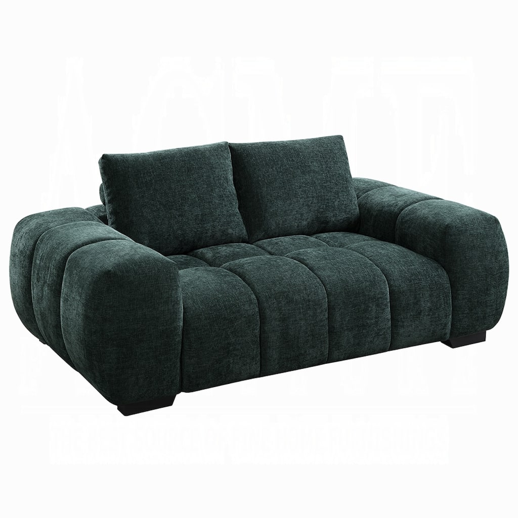 Errand Loveseat, Dark Green Chenille, Foam Cushions, Pine Wood 74 Inch