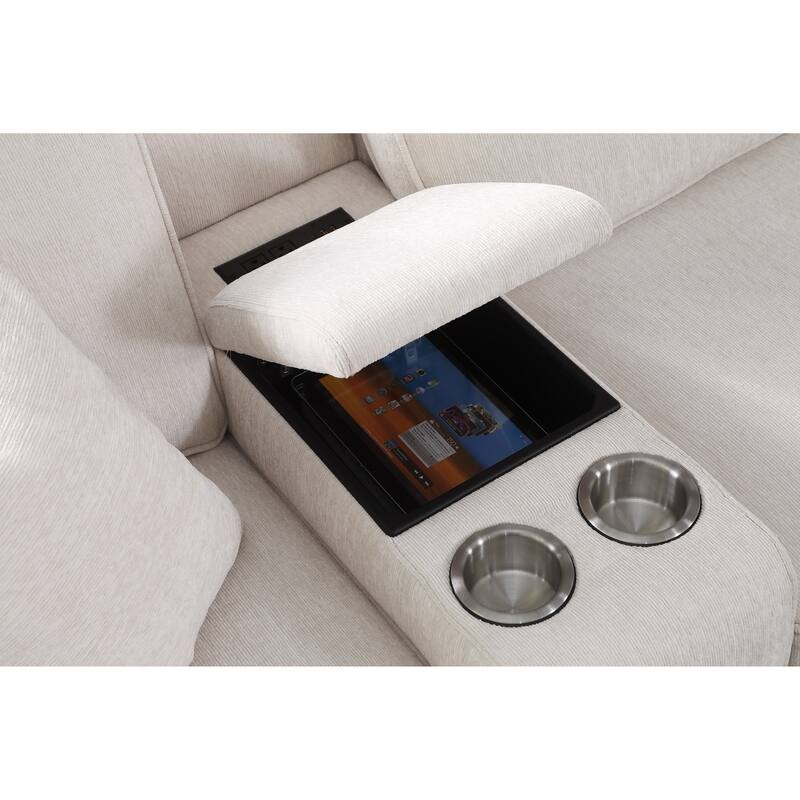 Modern Linen Sectional Sofa with Removable Back Cushions,Accent Sofa with Ottoman,Cupholder and USB port