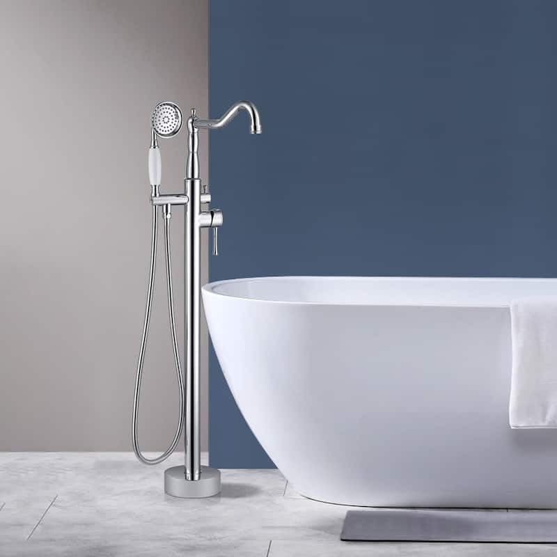 Topcraft Single Handle Floor Mounted Freestanding Tub Filler with Handshower
