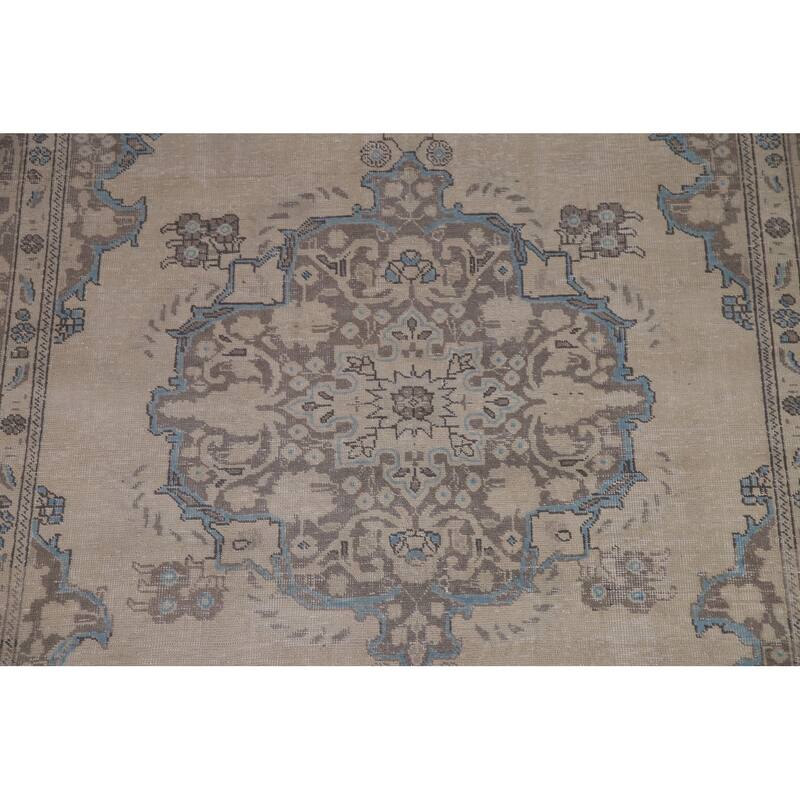 Distressed Tabriz Persian Area Rug Handmade Vintage Wool Carpet - 6'5" x 9'4"