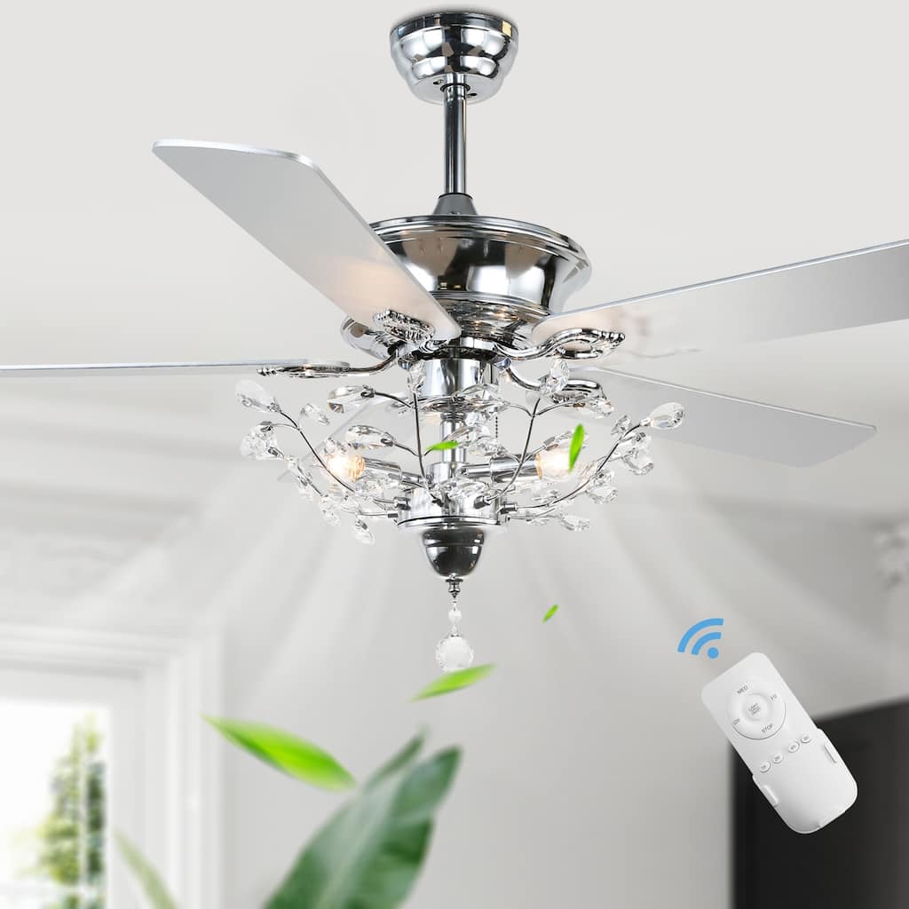 Bella Depot 52-inch Modern Crystal Ceiling Fan with Light Kit and Remote, 3-Speed Reversible Fandelier - 52"