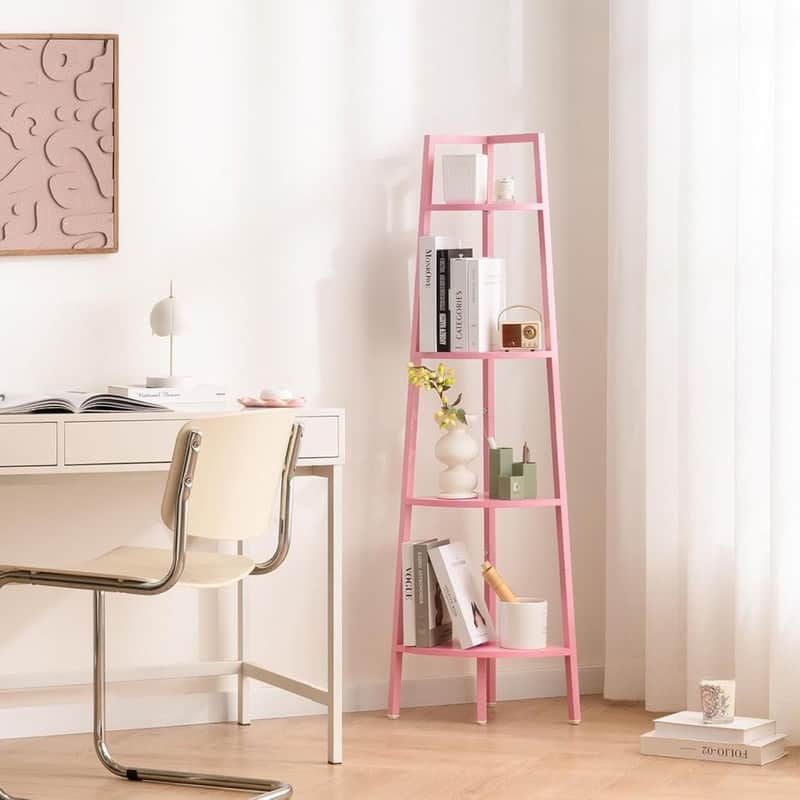 4-Tier Corner Bookshelf - Pink