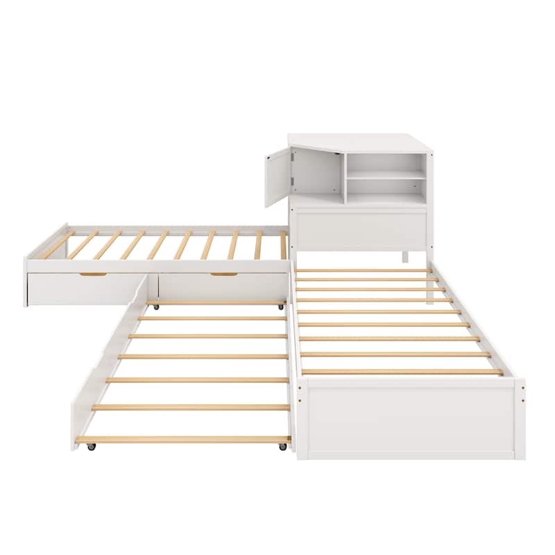 L-Shaped Triple Twin Bed with Built-In Desk, Drawers and Storage Space by Harper&Bright Designs