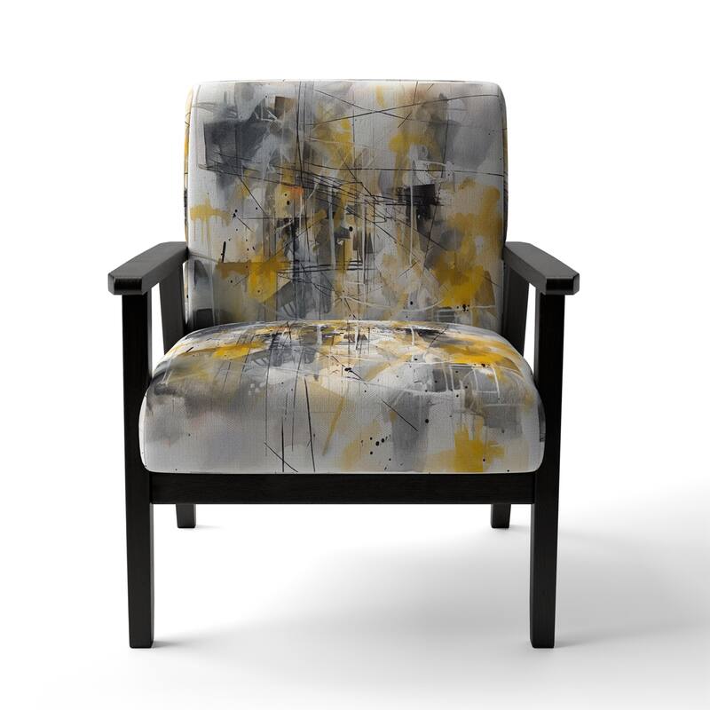 Designart "Yellow and Grey Beyond The Canvas I" Upholstered Abstract Accent Chair and Modern & Contemporary Arm Chair