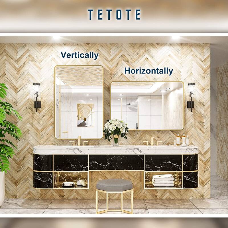 TETOTE Modern Metal Frame Wall Mounted Hanging Bathroom Vanity Mirror