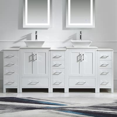 Wilshire 84'' Free-standing Double Bathroom Vanity Set with Carrara Engineered Top,11 soft close drawers and 4 soft close doors