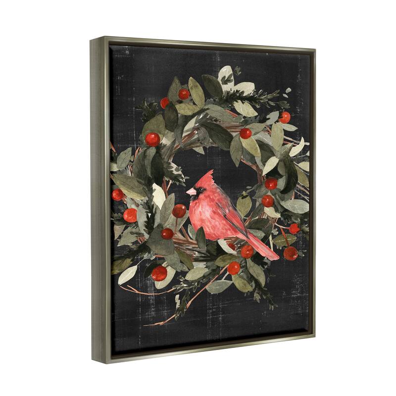 Stupell Red Cardinal In Wreath Design Floater Frame - Black