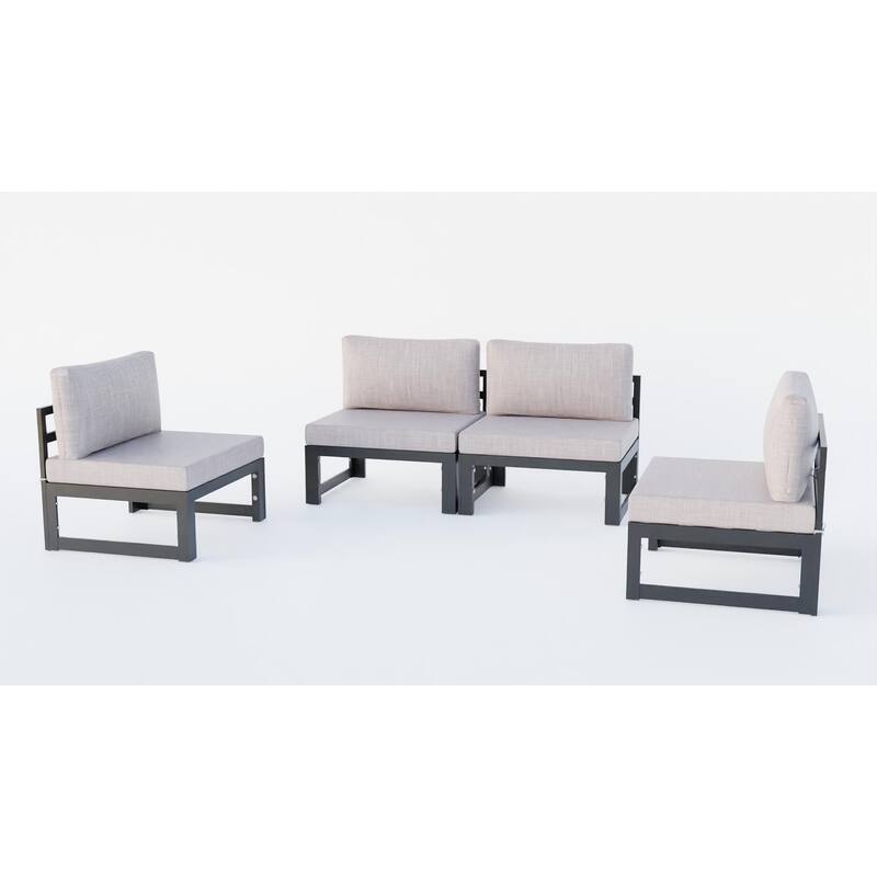 LeisureMod Chelsea 4-Piece Armless Patio Sectional Sofa Set with Cushions for Patio Porch Backyard Garden