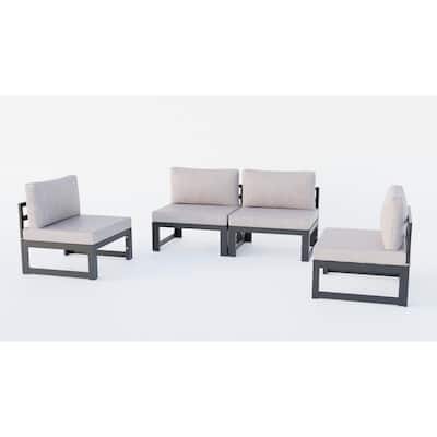LeisureMod Chelsea 4-Piece Armless Patio Sectional Sofa Set with Cushions for Patio Porch Backyard Garden