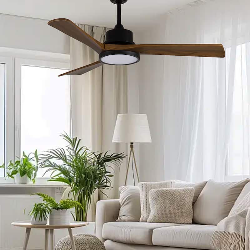 42-Inch Ceiling Fan with Light, Solid Wood Blades, 2 Downrods for Sloped Ceiling ≤15°, Quiet Reversible DC Motor - Natural Wood
