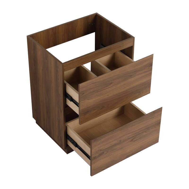 Modern 24" Bathroom Vanity with Double Drawers, Freestanding Cabinet in Oak, Easy Assembly - 23.22in L Engineered Wood - 23.22in L Brown