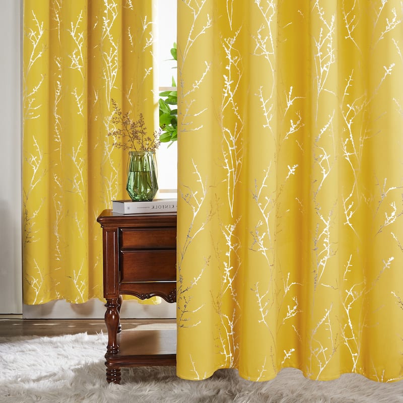 Deconovo Blackout Silver Tree Twigs Curtains(2 Panel)