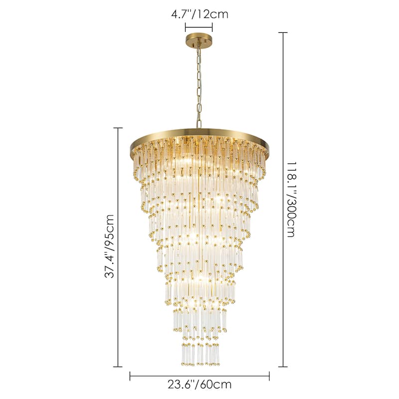 Gold Modern Clear Glass Tiered Large Chandelier - 23.62 in. W x 37.4 in. H x 23.62 in. D