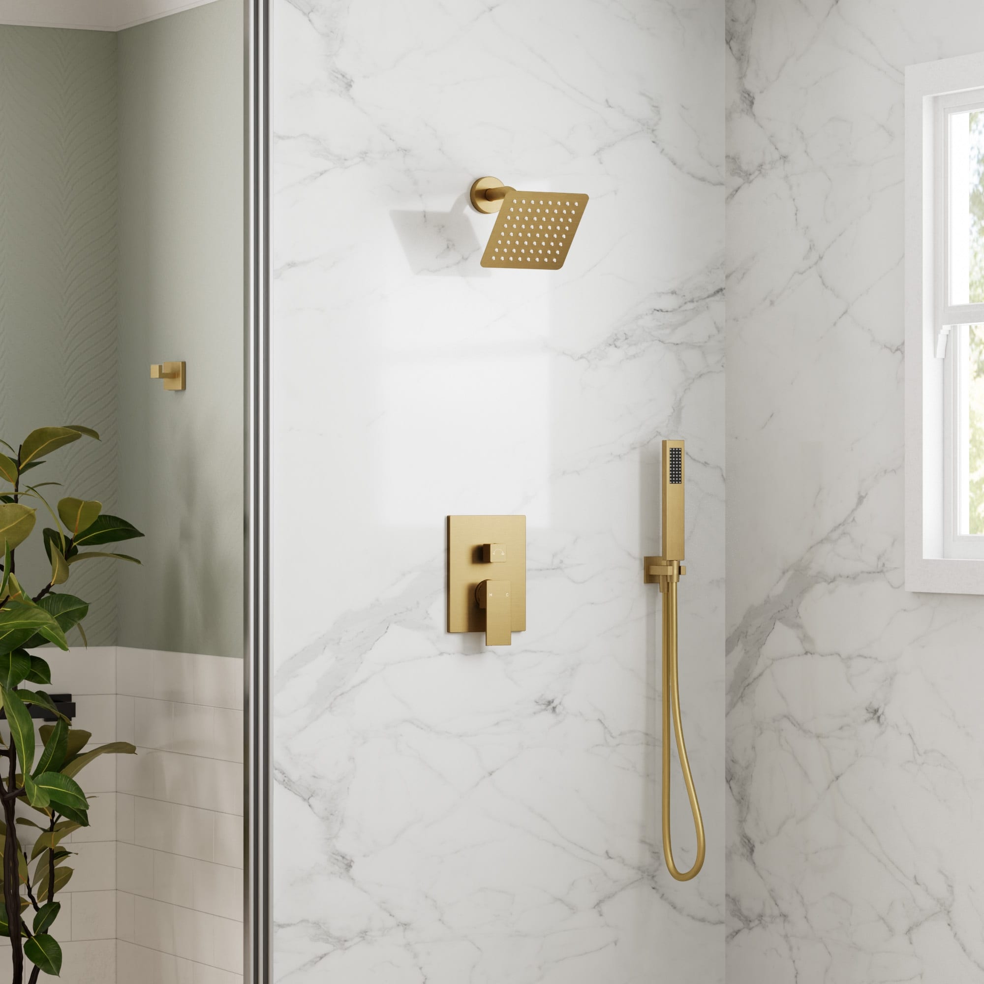 GRANDJOY 2-Function Rainfall Shower System with Handheld, Single Handle Wall-Mount Design