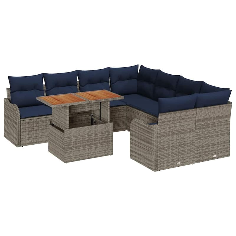 vidaXL 9 Piece Garden Sofa Set with Cushions - 91.5×92.1×27.2