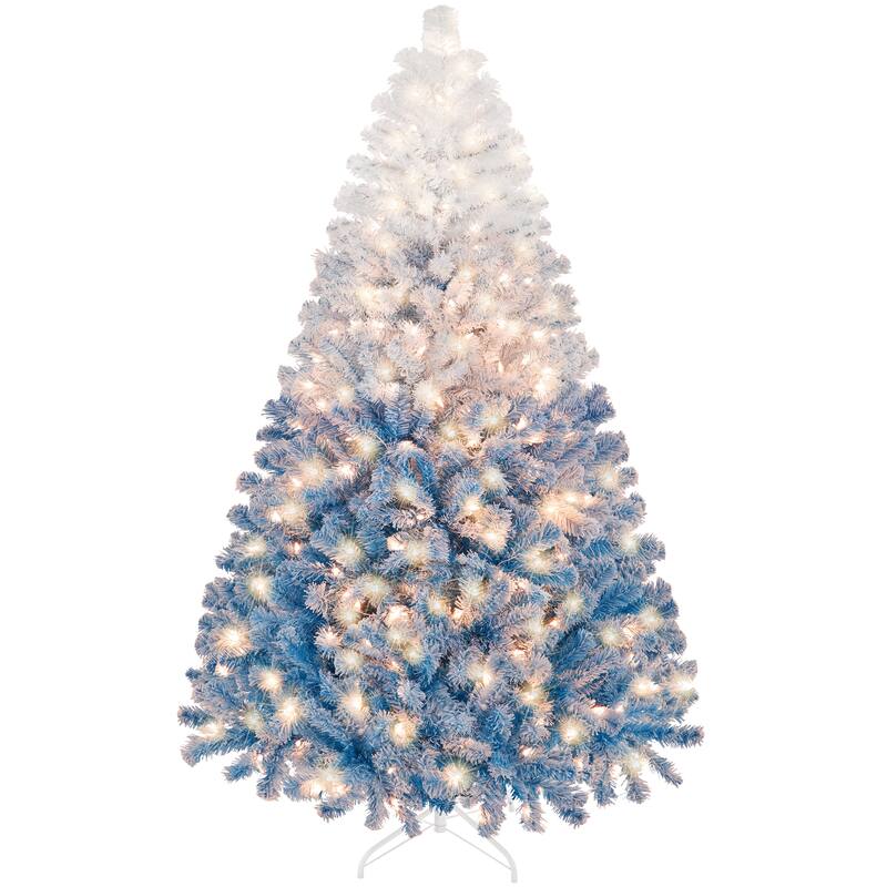 Yaheetech 4.5ft/6ft/7.5ft Pre-lit Flocked Artificial Christmas Tree with Incandescent Warm White Lights