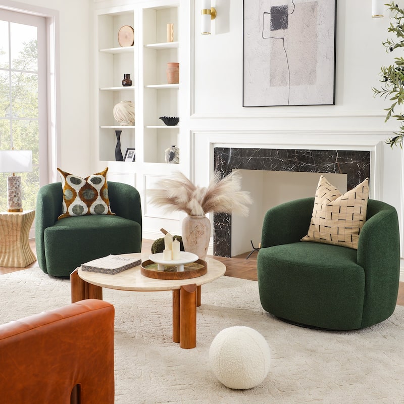 KINWELL 34" Wide Boucle Upholstered Sherpa Swivel Armchair (Set of 2)