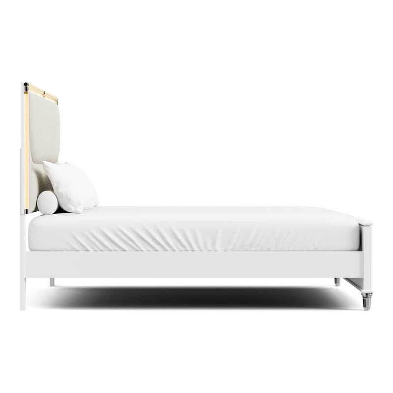 Furniture of America Drima Modern 4-Piece Pearl White Solid Wood Kids Platform Bedroom Set with LED