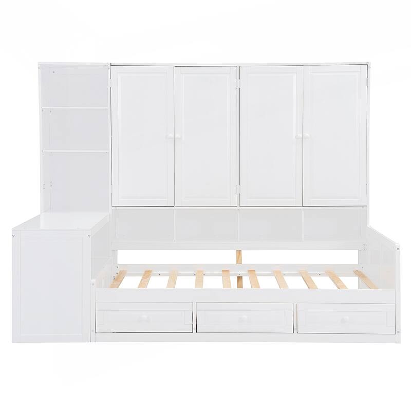 Versatile Wooden Daybed with Integrated Storage and Workspace for All Ages