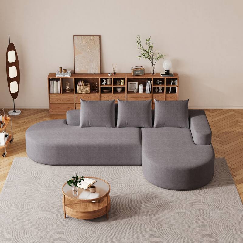 L Shaped Modular Curved Sectional Sofa, Chenille Upholstered 3 Seat Sofa, Corner Sofa with 3 Pillows for Living Room, Bedroom