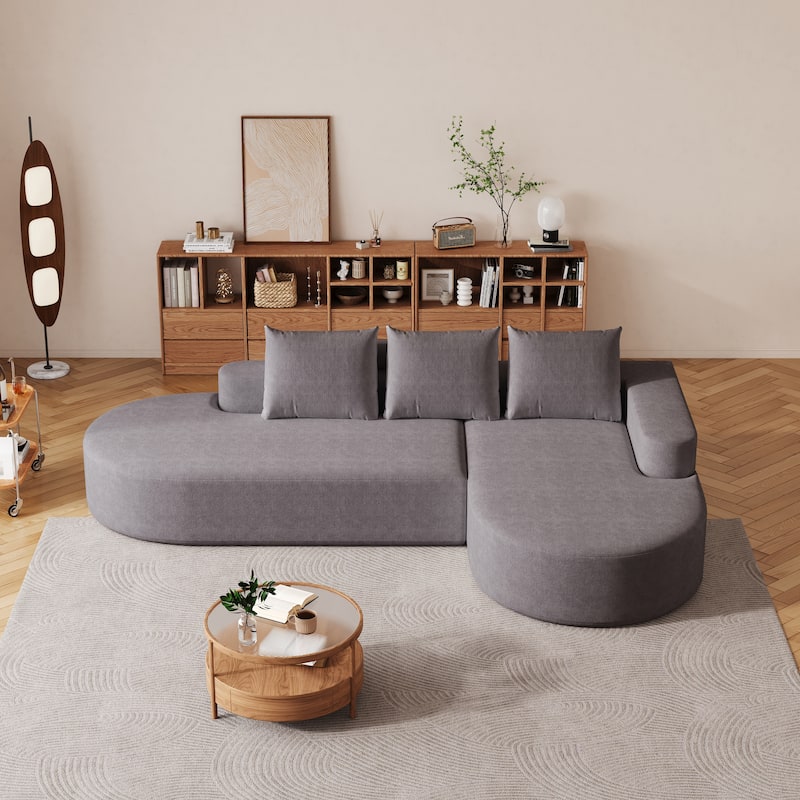 Roomfitters 108.5" Modern Curved Chenille Sectional Sofa, Modular L-Shaped Couch with 3 Pillows