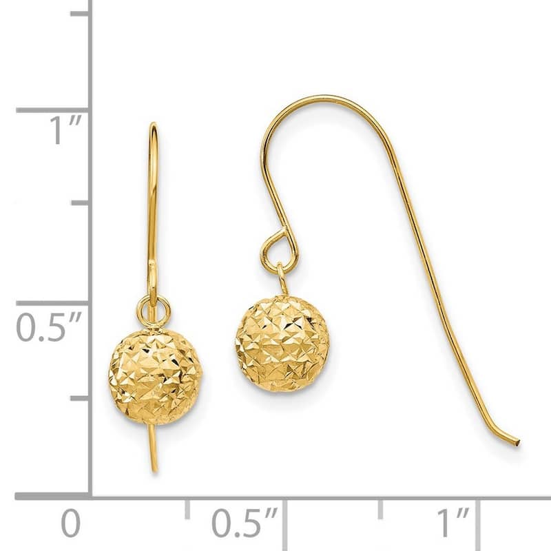 Curata 14k Yellow Gold 18x6mm Diamond-Cut Bead Hook Earrings