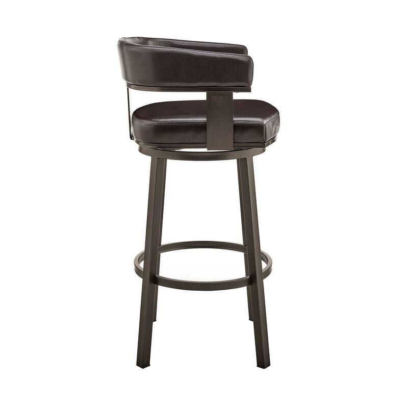38”H Chocolate Faux Leather Swivel Bar Stool with Iron Frame and Low Back for Kitchen Seating - 38" H x 22" W x 20" D