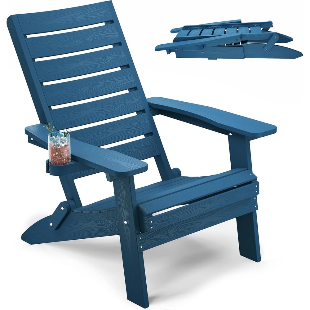 WINSOON HIPS Folding Adirondack Chairs with Arc Back & Cup Holder