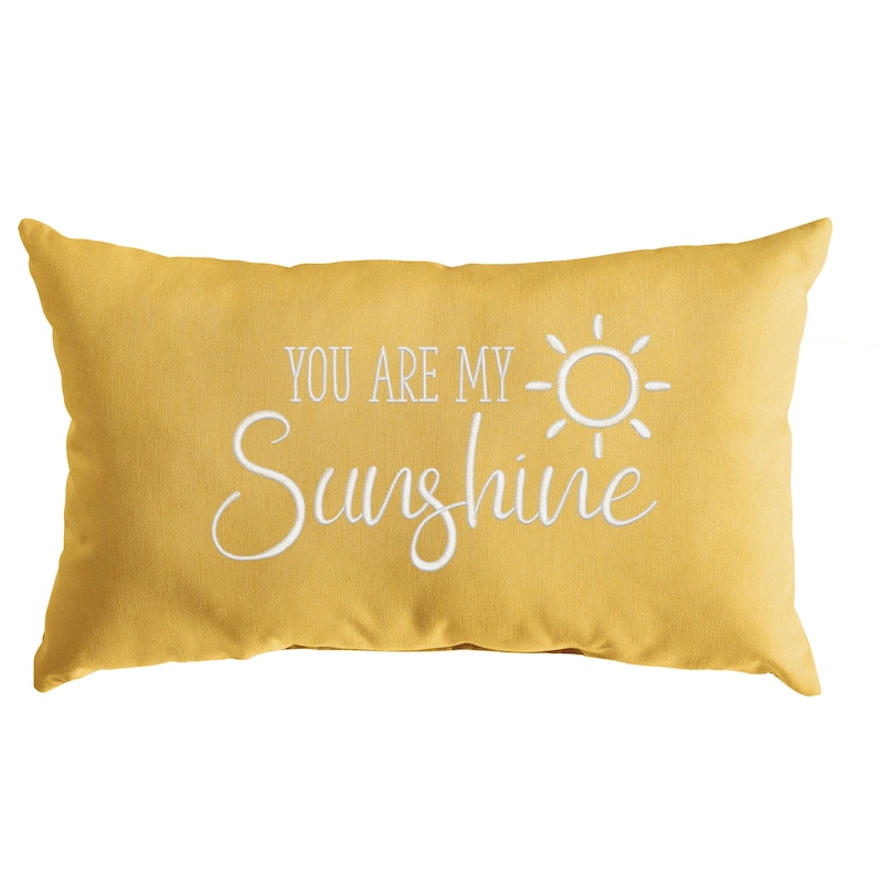 Indoor/Outdoor Single Embroidered Palm Pillow - "You Are My Sunshine" - 13 in L x 20 in W - 13 in L x 20 in W - Fresco Daffoldil