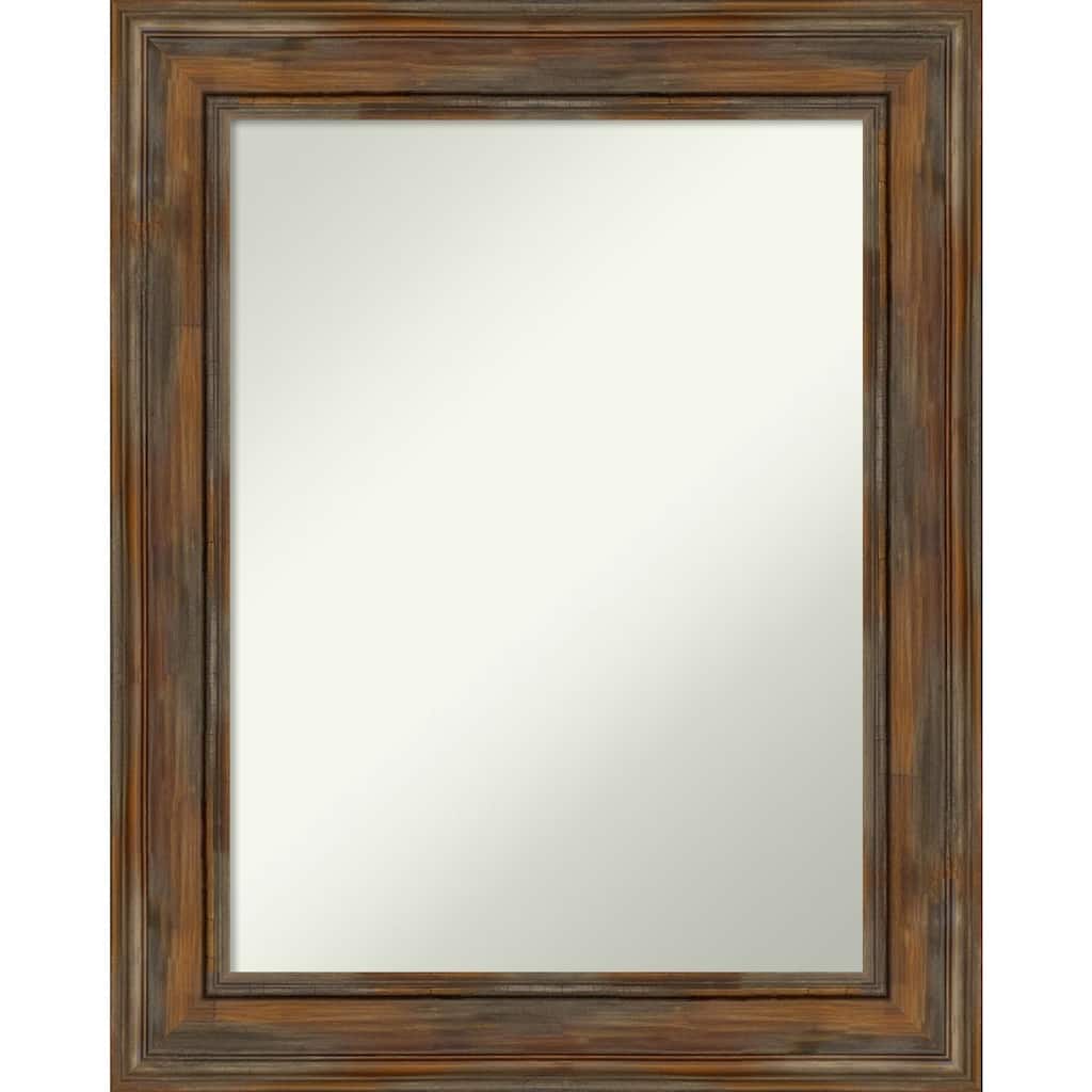 Non-Beveled Wood Bathroom Wall Mirror - Alexandria Rustic Brown Frame