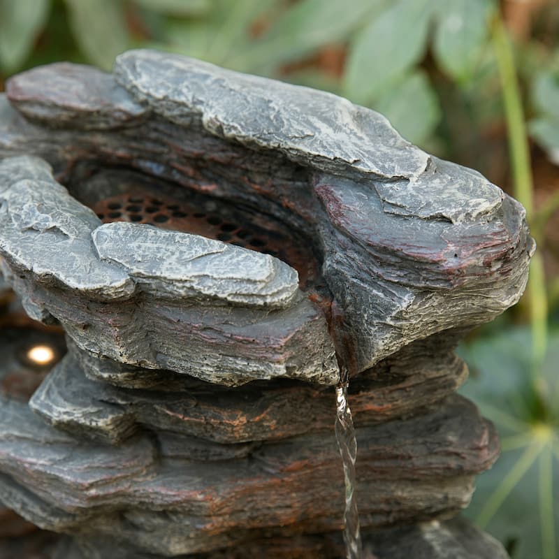 Glitzhome 39.25"H 9-Tiered Cascading Rock Polyresin Outdoor Fountain with Pump and LED Light