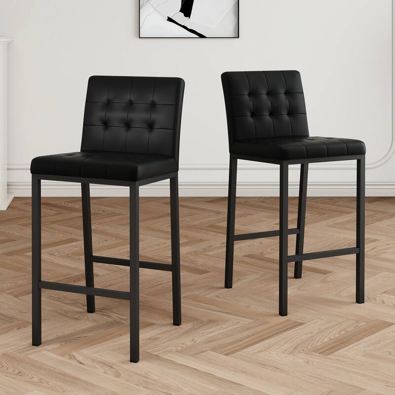 Modern High Bar Stools Set of 2, Kitchen Stool Island with PU Backrest, Gaming Chair with Metal Legs and Footstool