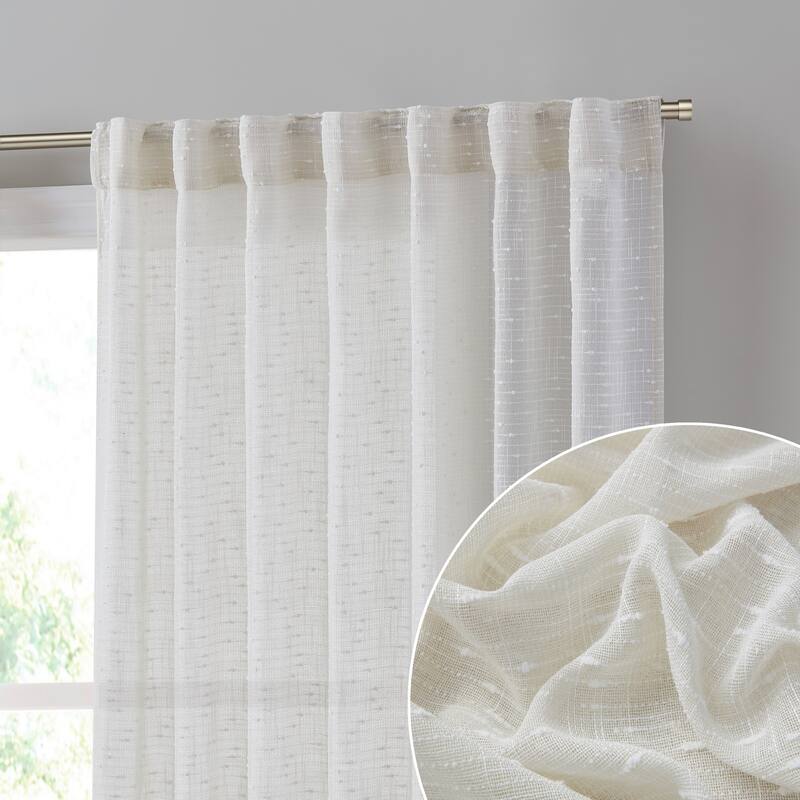HLC.ME Emily Faux Linen Semi Sheer Transparent Rod Pocket Back Tab Lightweight Window Curtains Wide Panels, Pair