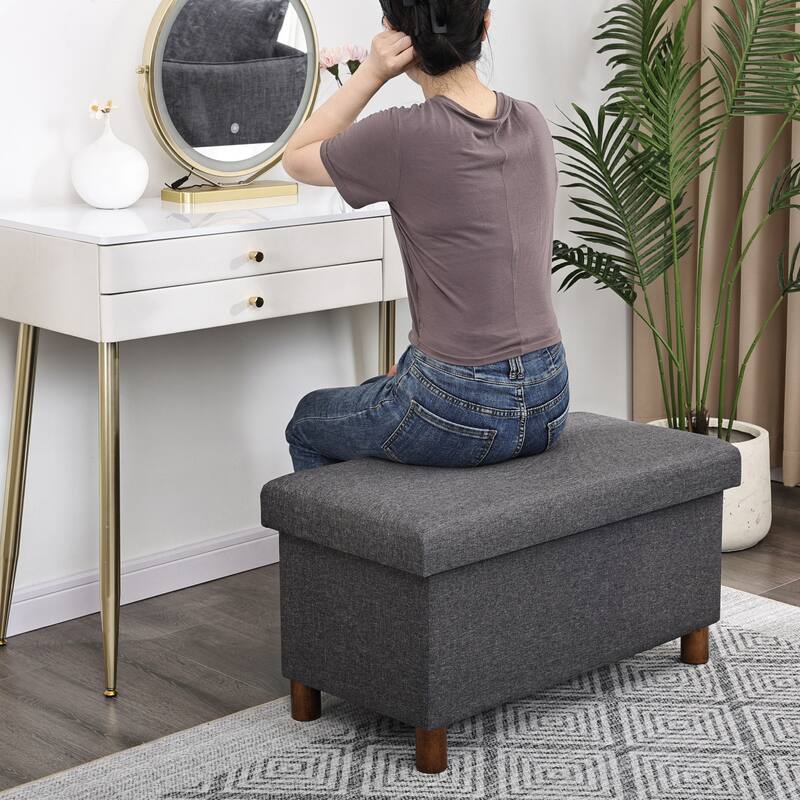 Adeco 30 Inches Storage Ottoman Bench for Living Room